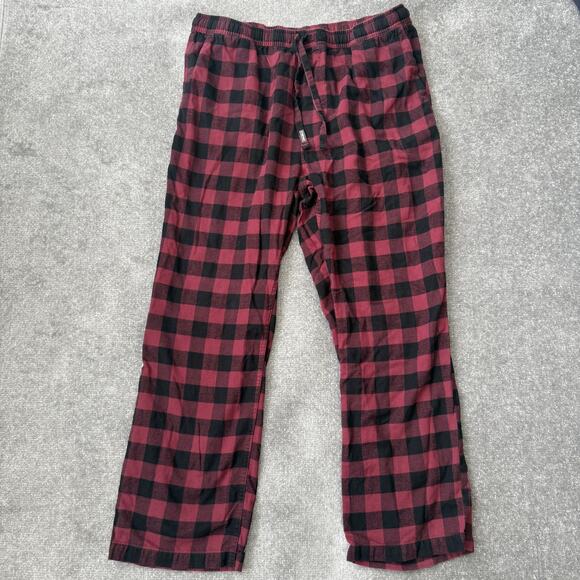 Eddie Bauer Pajama Pant Mens XL Red Black Plaid Flannel Drawstring Lounge Cotton - Picture 1 of 10